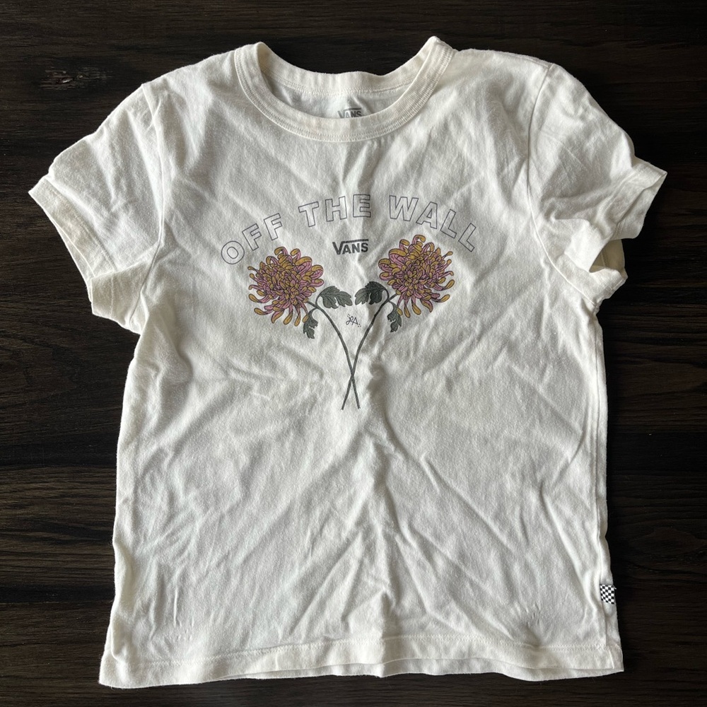 Vans White Tee with Pink & Yellow Floral Graphic